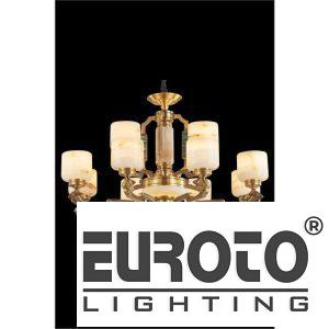 Đèn Chùm Đồng Nguyên Chất Chao Đá Bạch Ngọc Khảm Xà Cừ Euroto Ø930 x H680