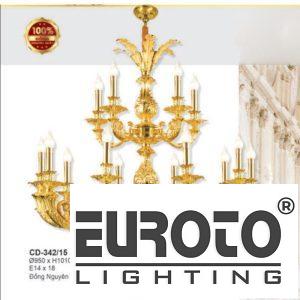 Đèn chùm nến đồng Ø950*H1010+500 - E14*18 đồng nguyên chất - xi vàng