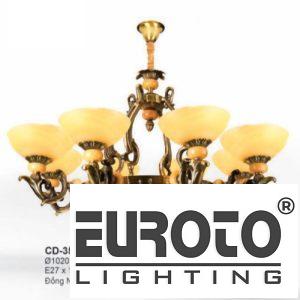 Đèn chùm đồng Ø1020*H+650+500 - E27*11 đồng nguyên chất - chao đá