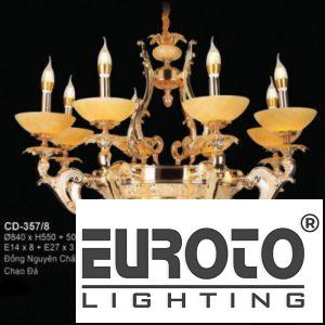Đèn chùm đồng Ø840*H550+500 - E14*8 + E27*3 đồng nguyên chất - xi vàng, chao đá