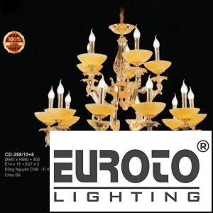 Đèn chùm đồng Ø940*H850+500 - E14*15 + E27*3 đồng nguyên chất - xi vàng, chao đá