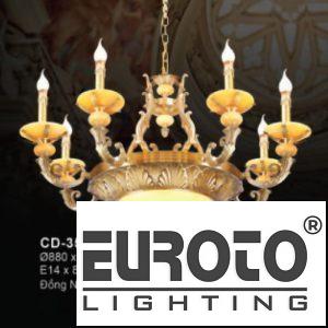 Đèn chùm đồng Ø880*H600+500 - E14*8 + E27*3 đồng nguyên chất - chao đá