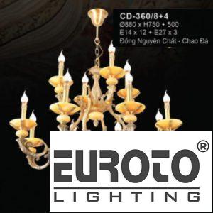 Đèn chùm đồng Ø880*H750+500 - E14*12 + E27*3 đồng nguyên chất - chao đá