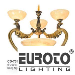 Đèn chùm đồng Ø700*H800 - E27 đồng nguyên chất - Chao đá