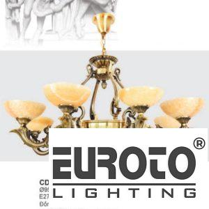 Đèn chùm đồng Ø950*H550+500 - E27*11 đồng nguyên chất - chao đá